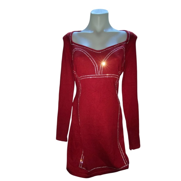 * Say what  large  red v neck long sleeve studded dress womens - Picture 1 of 9